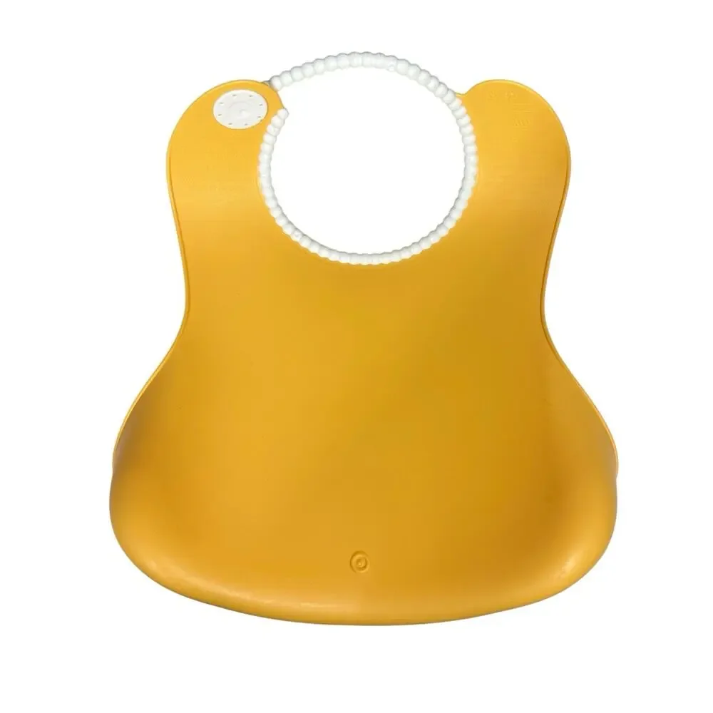 Baby Bjorn Soft Silicone Pocket Bib Waterproof Boy Girl Yellow White Wipe Clean